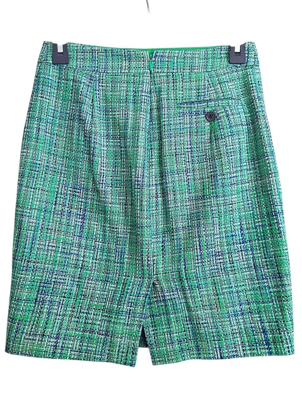 J. Crew No. 2 Pencil Green Blue Black & White Tweed Pencil Skirt 0 Petite